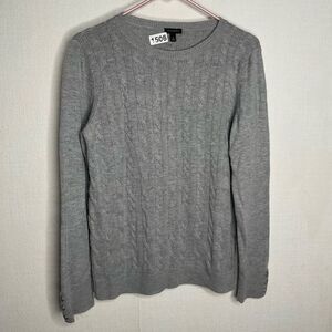 Talbots Sweater Womens Large Gray Cable Knit Crew Neck Lambswool Pullover Preppy